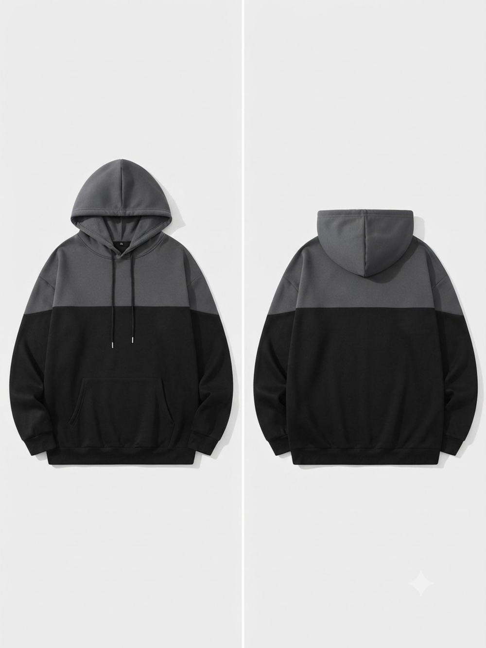 Men's Two-Tone Hooded Pullover Sweatshirt - Black & Gray